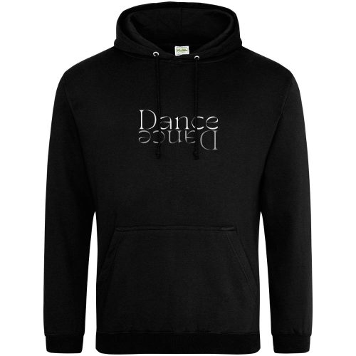 black hoodie with the word 'dance' written across the front