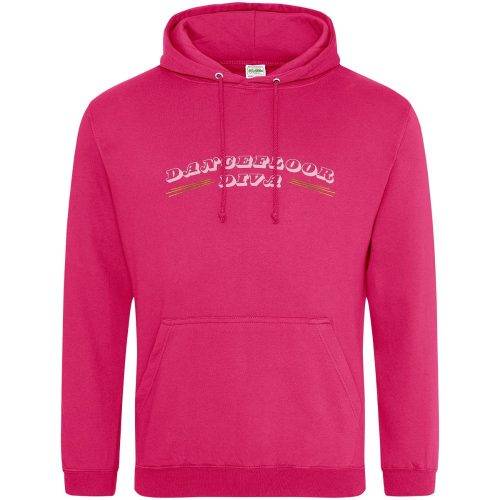 pink hoodie with dancefloor diva slogan in bold font