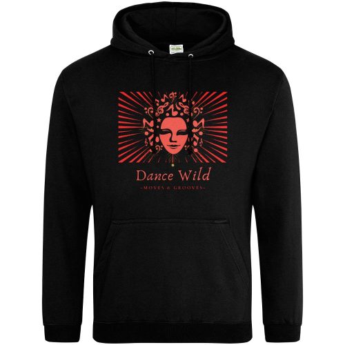 black hoodie with womans face surrounded by musical notes