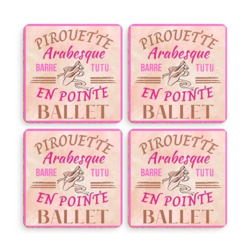 Set of four coasters with ballet terms and ballet shoes