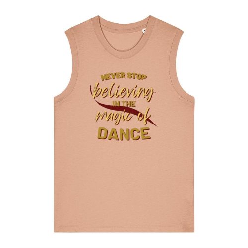 dancerine tank top 'never stop believing in the magic of dance. written on front